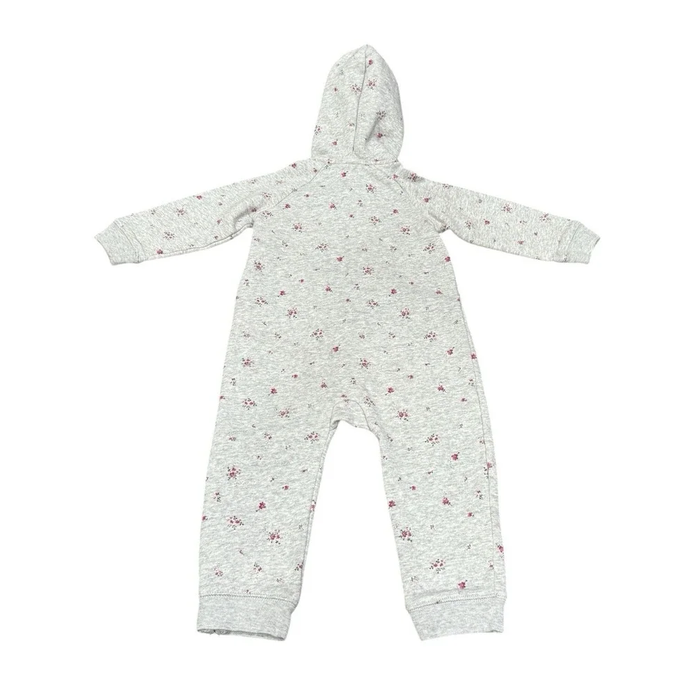 Gap Y2K One Piece Sweatsuit 18-24 Months Full Zip Pink‎ Floral Gray Spell Out